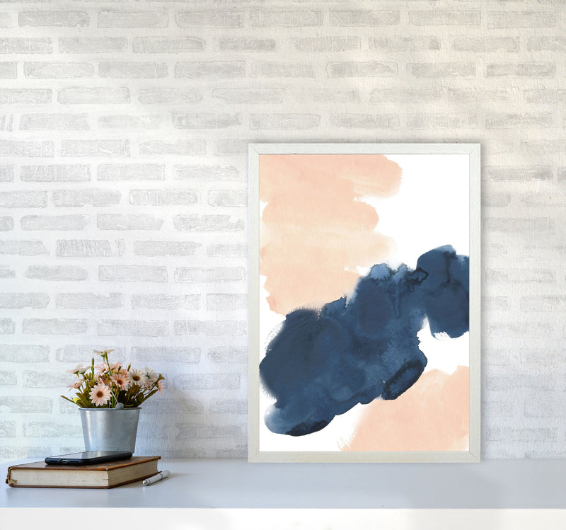 Aztec Blush and Navy Watercolour 02 Art Print by Pixy Paper A2 Oak Frame