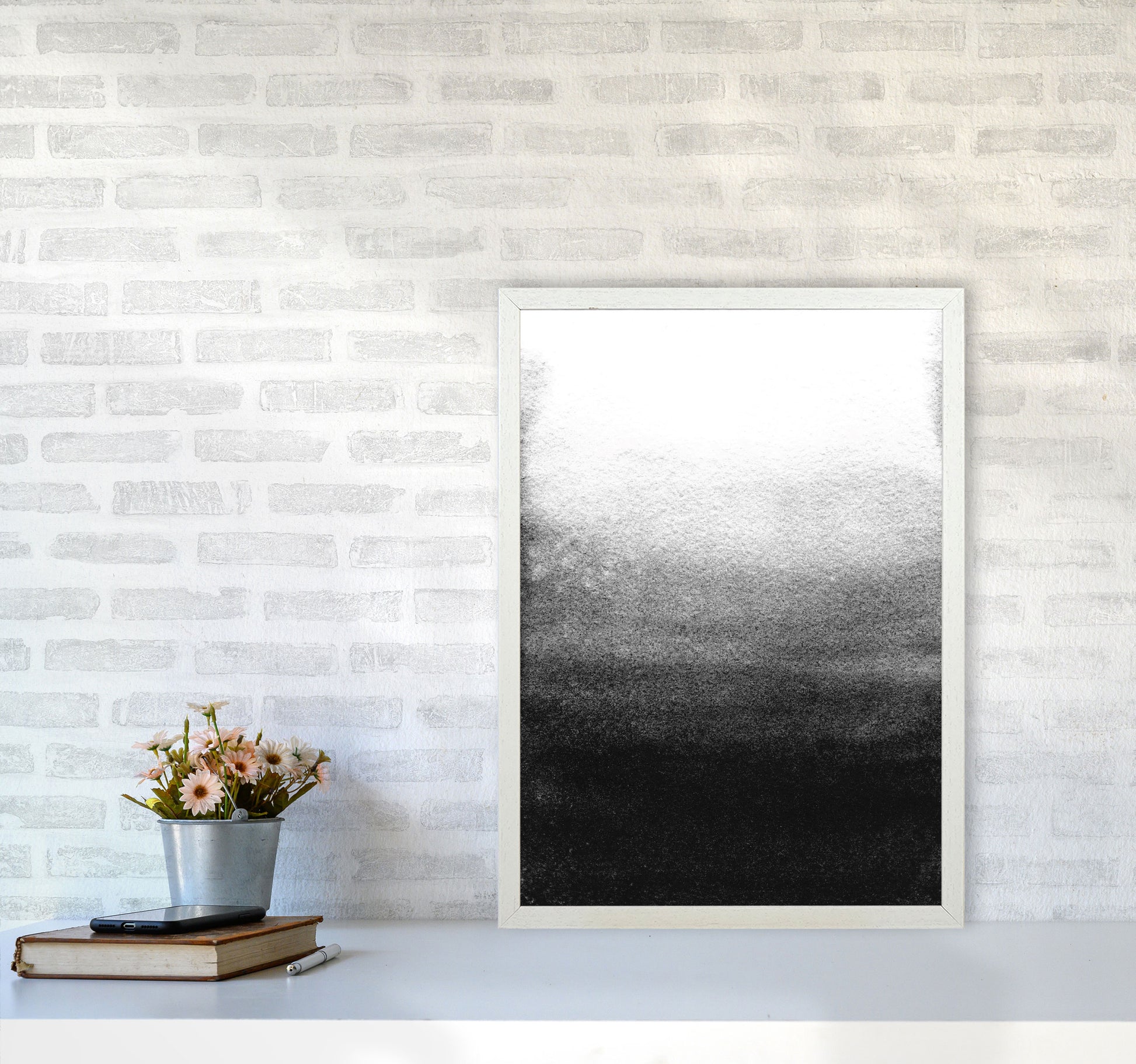 Majestic Monochrome Watercolour 07 Art Print by Pixy Paper A2 Oak Frame