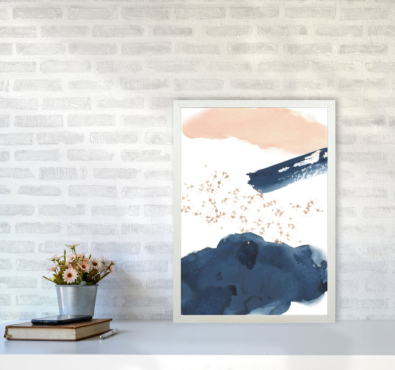 Aztec Blush and Navy Watercolour 01 Art Print by Pixy Paper A2 Oak Frame