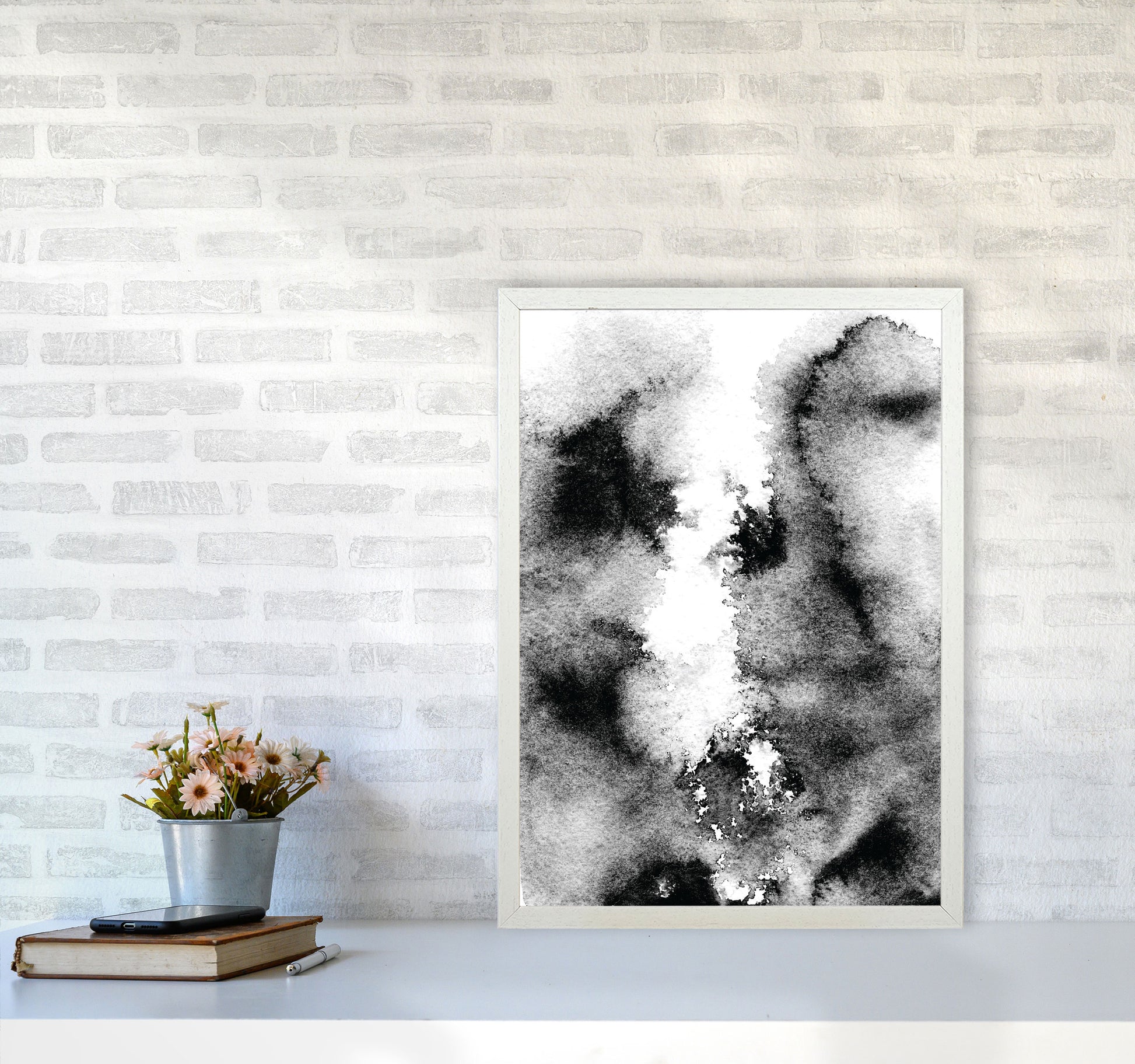 Majestic Monochrome Watercolour 10 Art Print by Pixy Paper A2 Oak Frame