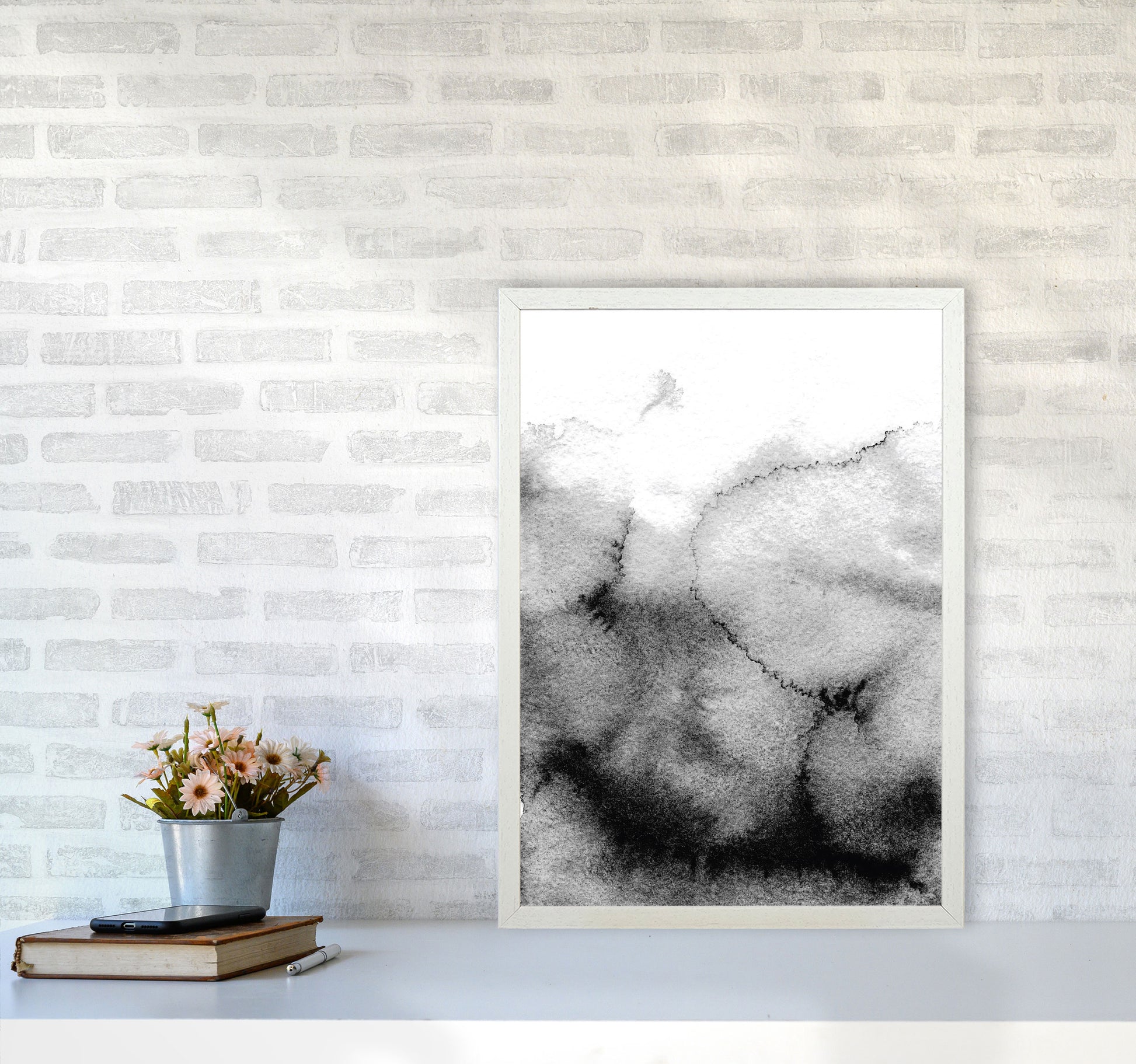Majestic Monochrome Watercolour 09 Art Print by Pixy Paper A2 Oak Frame