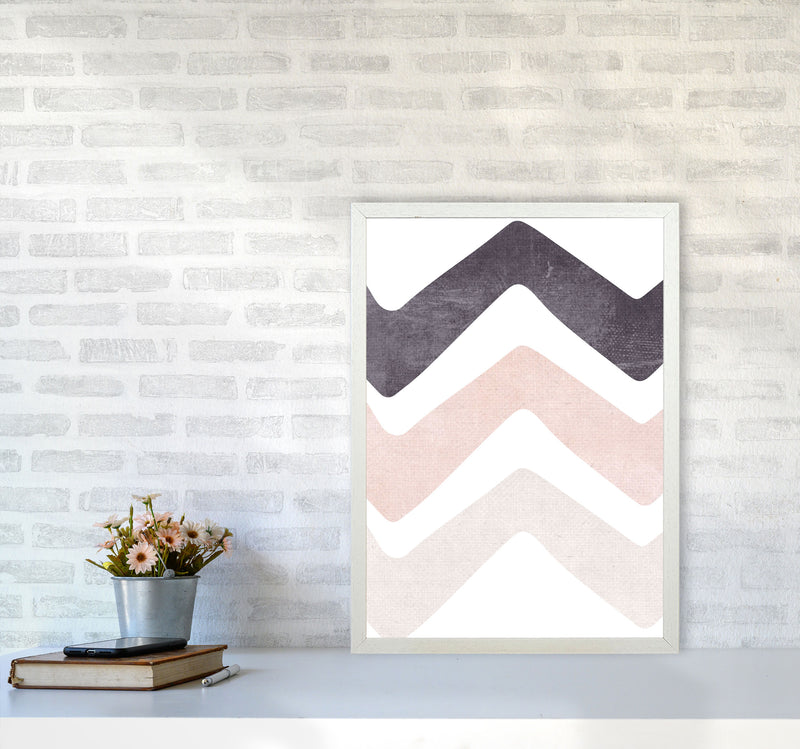 Zig zags pink cotton Art Print by Pixy Paper A2 Oak Frame