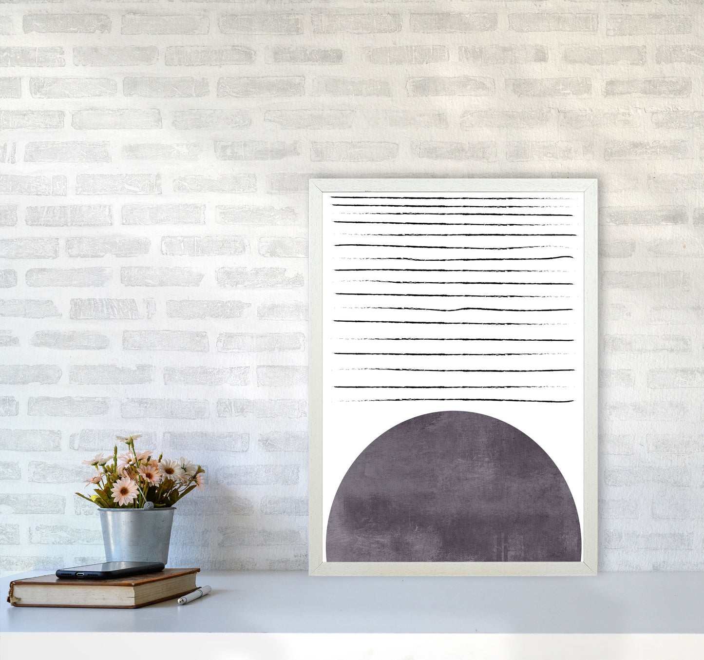Sun lines pink cotton Art Print by Pixy Paper A2 Oak Frame