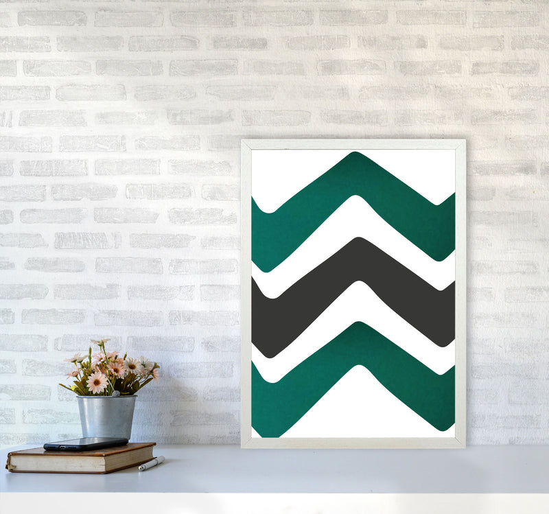 Zig zags emerald Art Print by Pixy Paper A2 Oak Frame