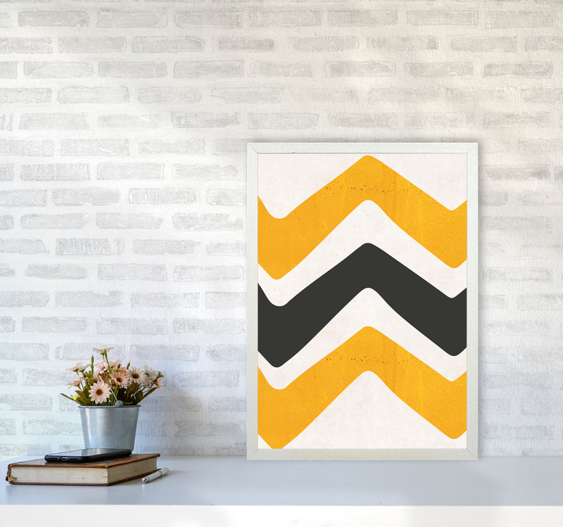 Zig zags mustard Art Print by Pixy Paper A2 Oak Frame