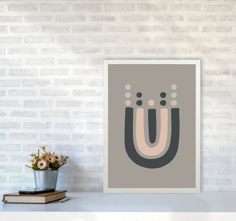 Inspired Upside Down Natural Rainbow Taupe Art Print by Pixy Paper A2 Oak Frame