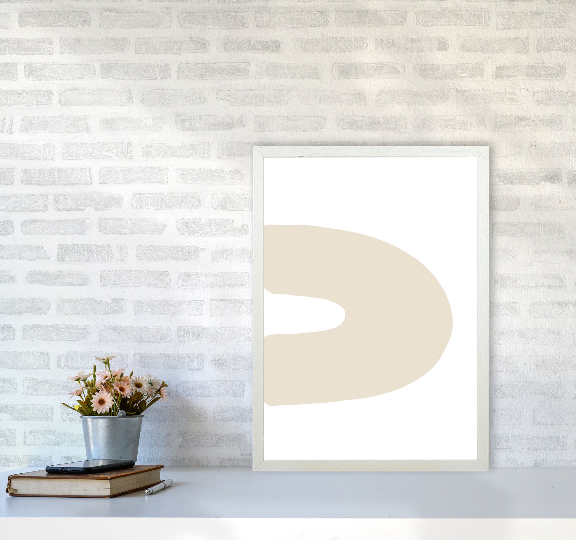 Inspired Side Beige Rainbow Art Print by Pixy Paper A2 Oak Frame