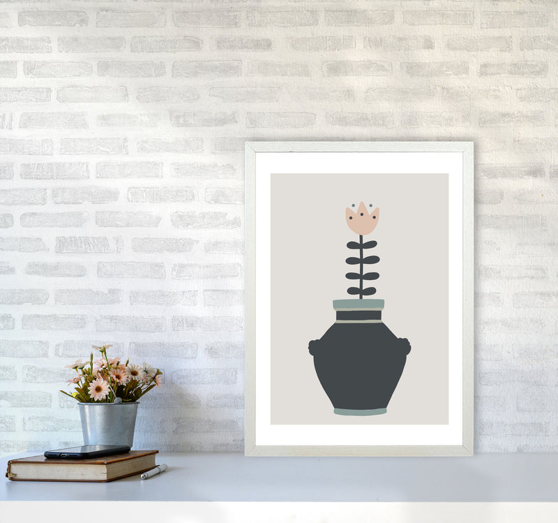 Inspired Plant Pot Stone Art Print by Pixy Paper A2 Oak Frame