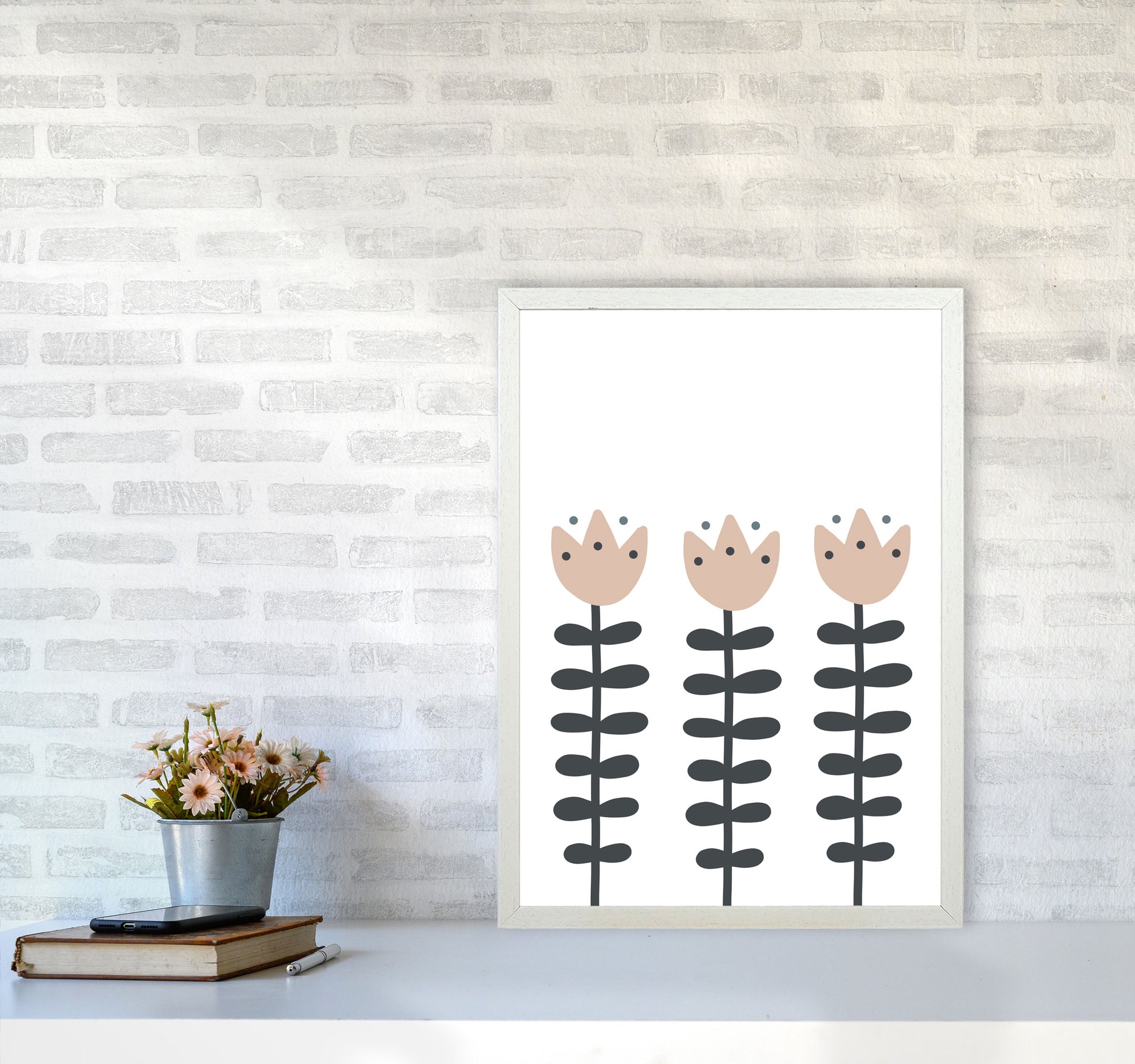 Inspired Flowers Art Print by Pixy Paper A2 Oak Frame
