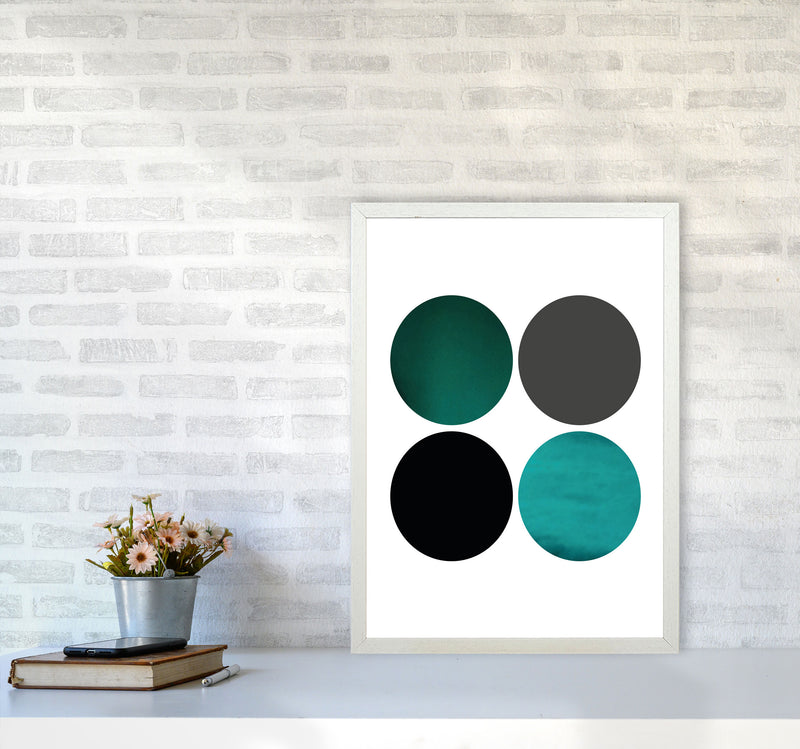 Circles Emerald Art Print by Pixy Paper A2 Oak Frame