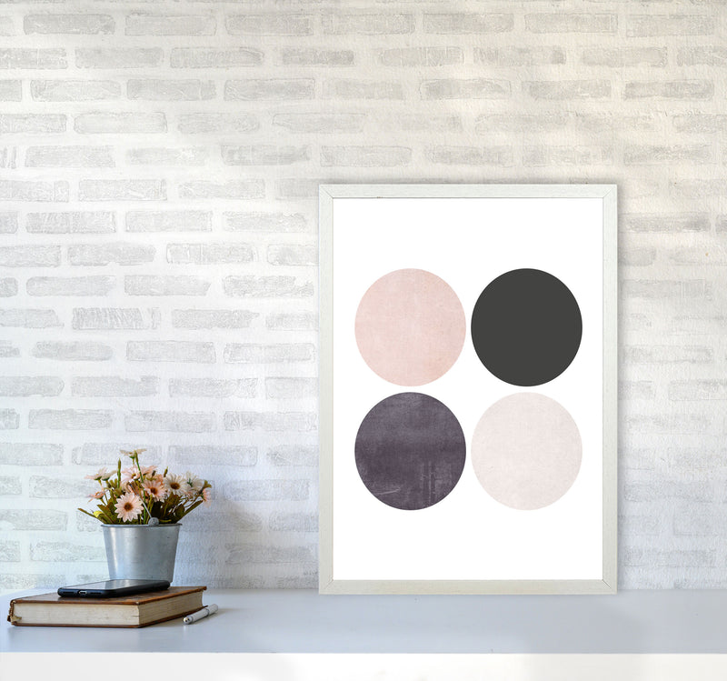 Circles pink cotton Art Print by Pixy Paper A2 Oak Frame