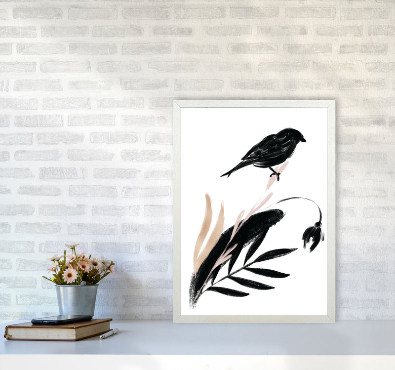 Delicate Floral Bird 04 Art Print by Pixy Paper A2 Oak Frame