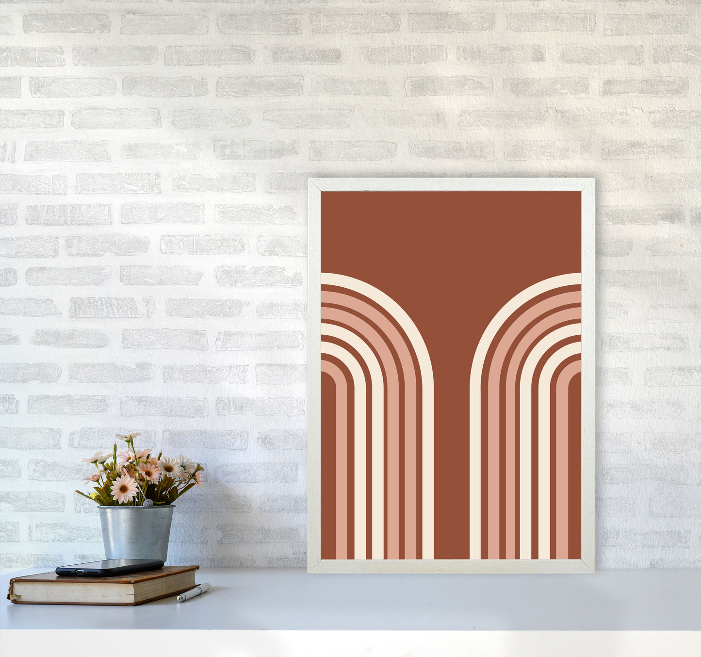 Autumn Double Rainbow abstract Art Print by Pixy Paper A2 Oak Frame