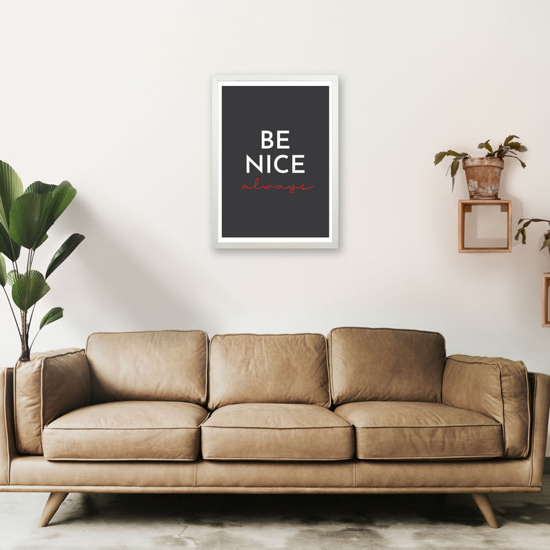 Be Nice Black Art Print by Pixy Paper A2 Oak Frame