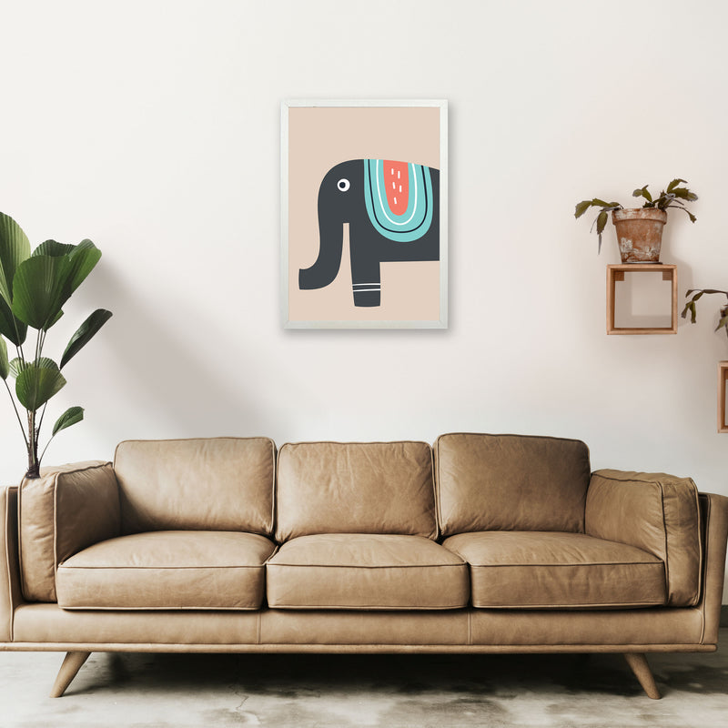 Elephant Neutral kids Art Print by Pixy Paper A2 Oak Frame