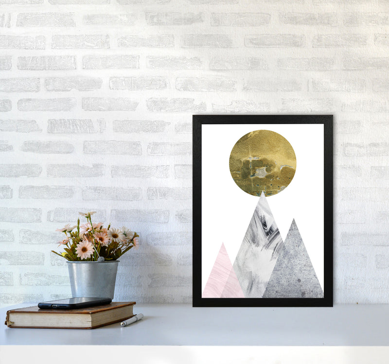 Pink And Grey Mountains Abstract Modern Print A3 White Frame