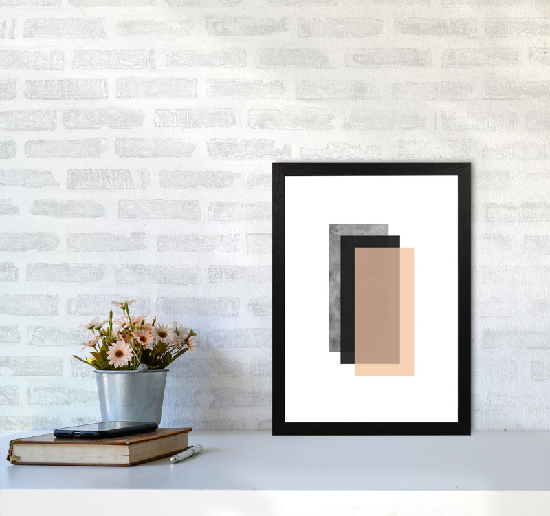 Peach And Black Abstract Rectangles Modern Print A3 White Frame