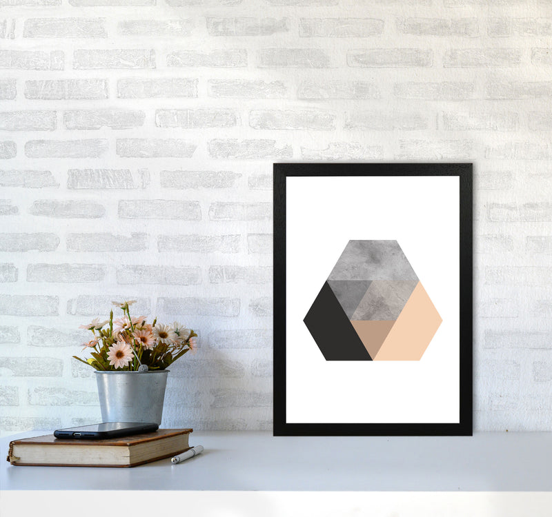 Peach And Black Abstract Hexagon Modern Print A3 White Frame