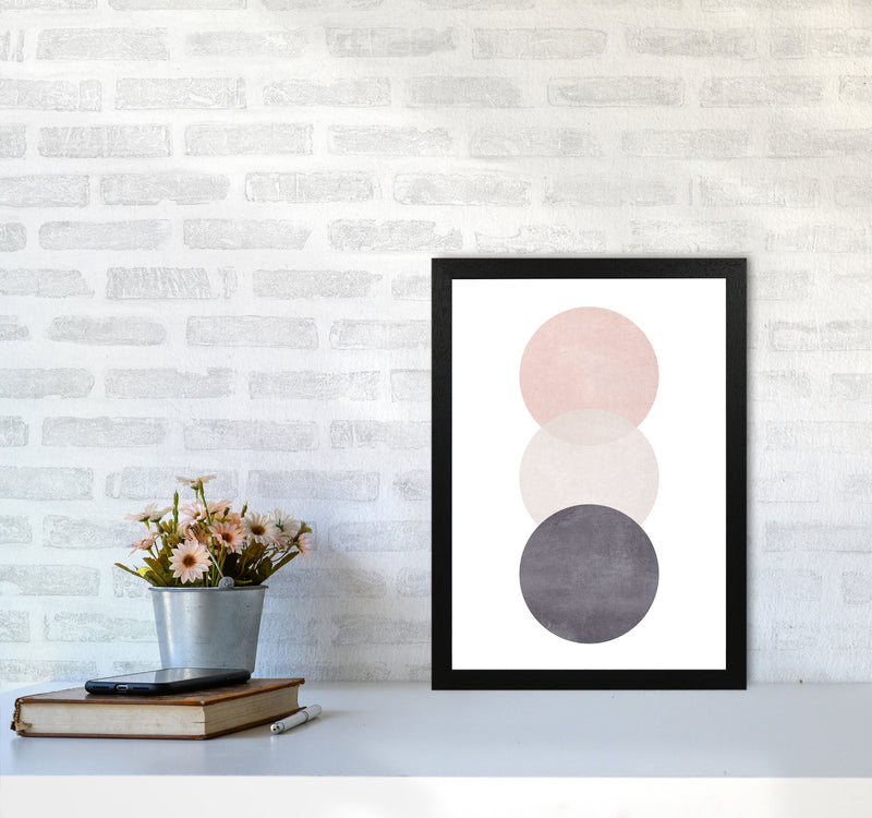 Cotton, Pink And Grey Abstract Circles Modern Print A3 White Frame