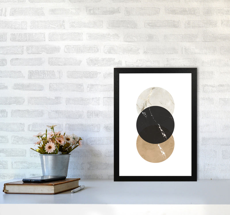 Gold, Beige And Black Marble Abstract Circles Modern Print A3 White Frame