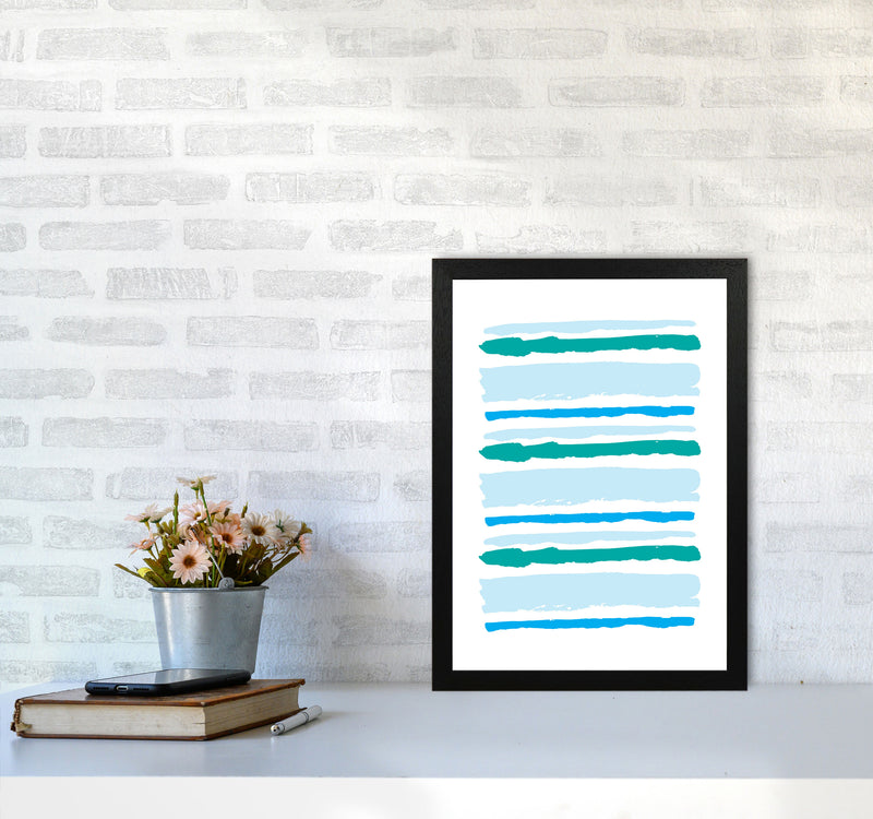 Blue Contrast Abstract Stripes Modern Print A3 White Frame
