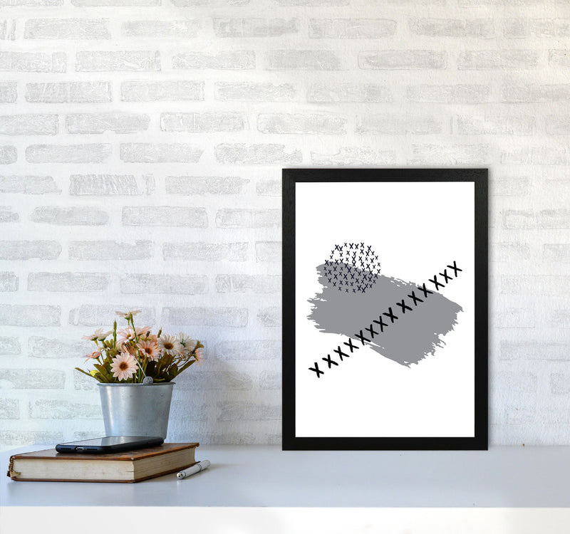 Grey X Paint Brush Abstract Modern Print A3 White Frame