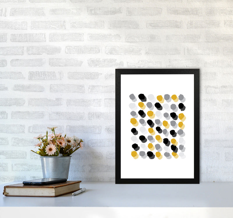 Mustard Polka Dots Abstract Modern Print A3 White Frame