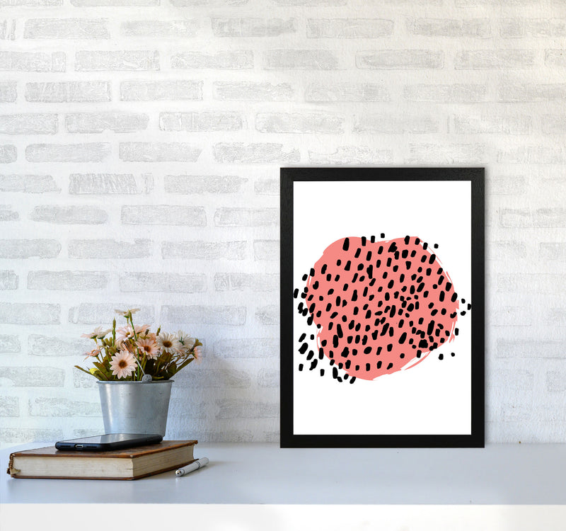 Coral Blob With Black Polka Dots Abstract Modern Print A3 White Frame