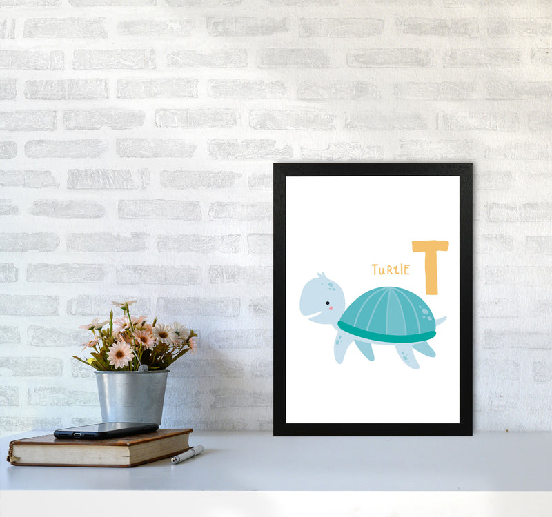 Alphabet Animals, T Is For Turtle Framed Nursey Wall Art Print A3 White Frame