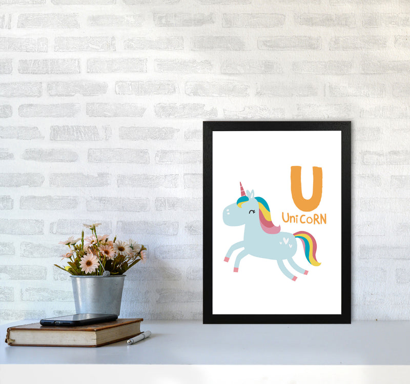 Alphabet Animals, U Is For Unicorn Framed Nursey Wall Art Print A3 White Frame