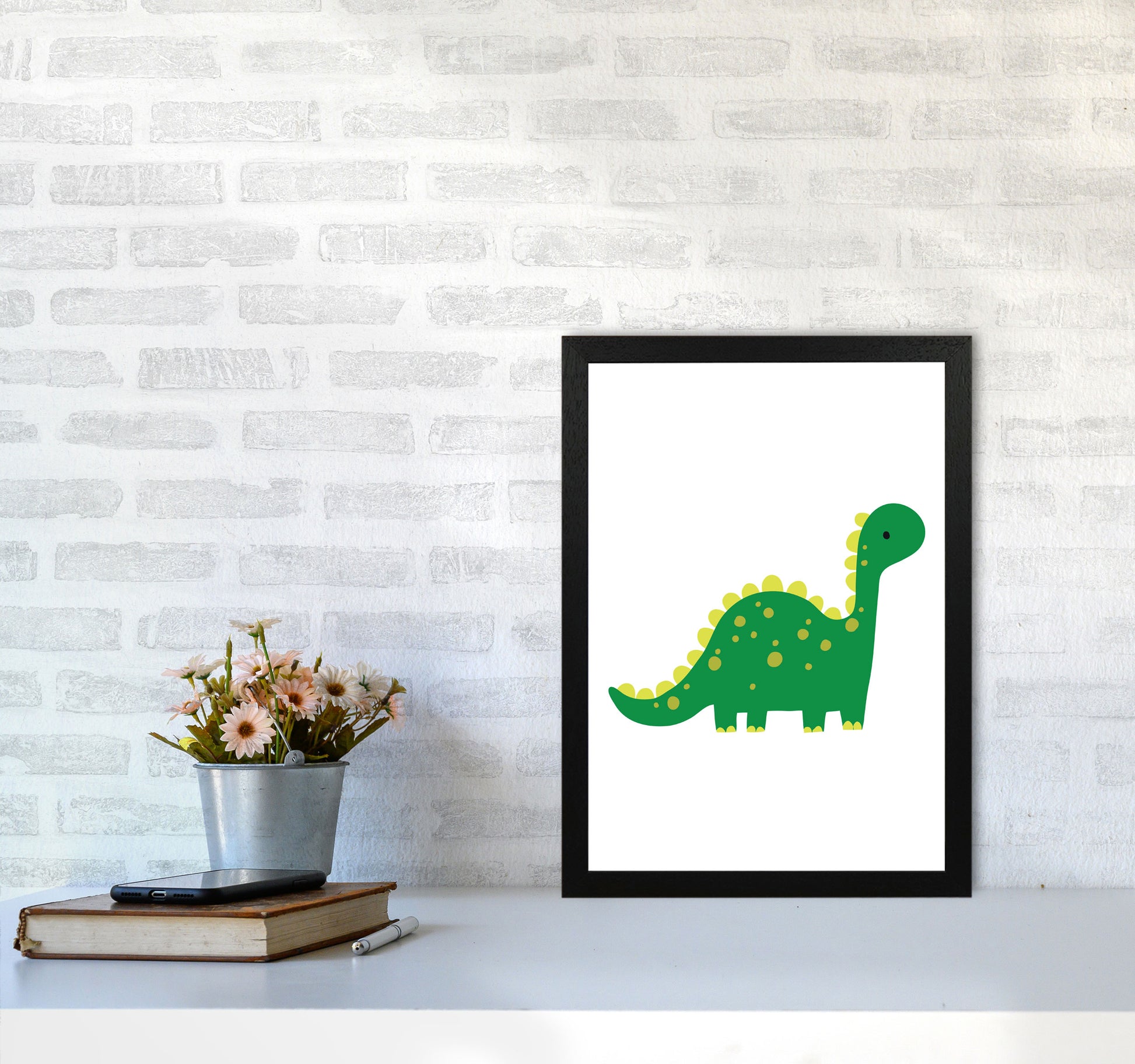 Children&#39;s Animals, Dino Modern Print A3 White Frame