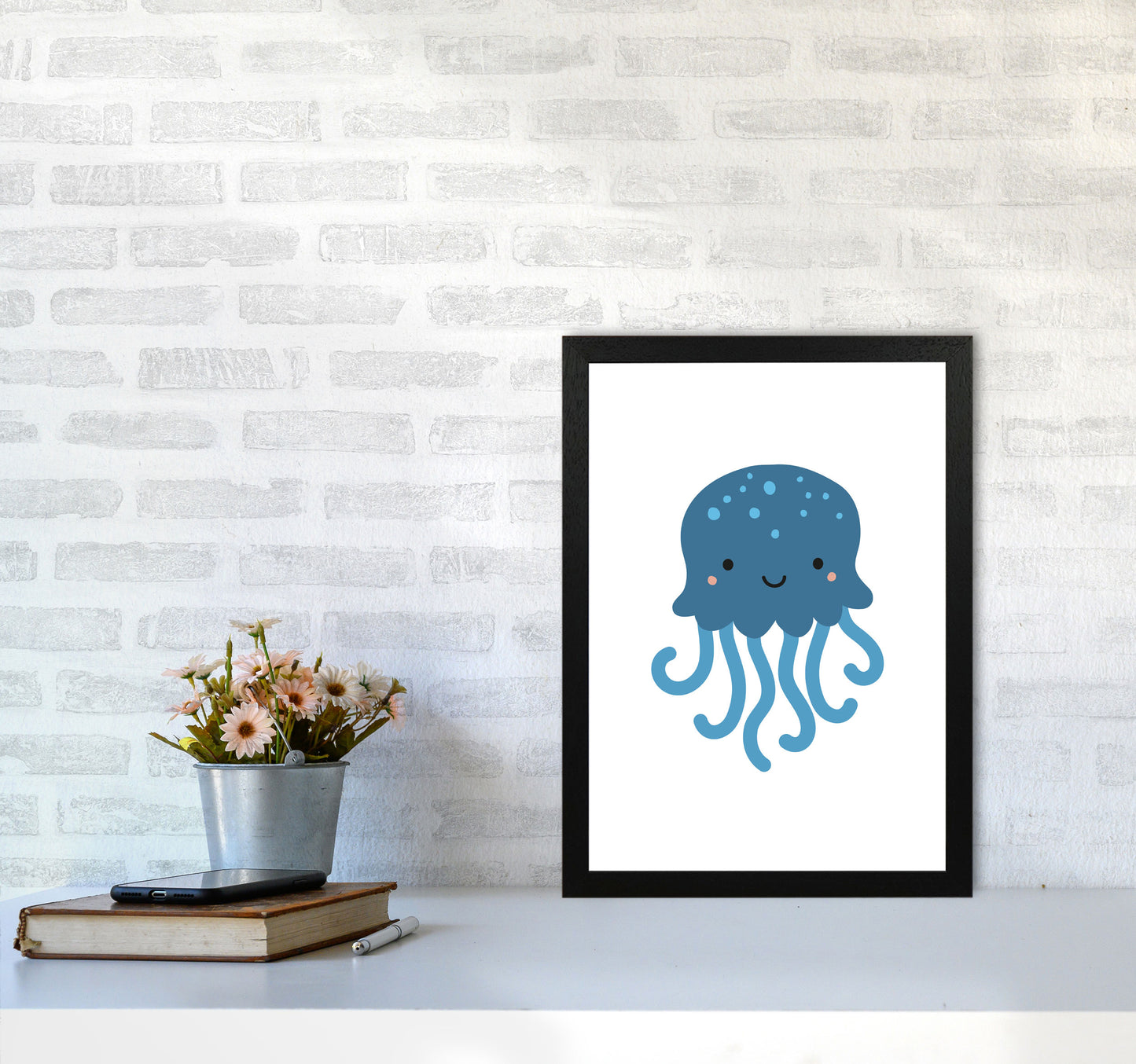 Children&#39;s Animals, Jellyfish Modern Print A3 White Frame