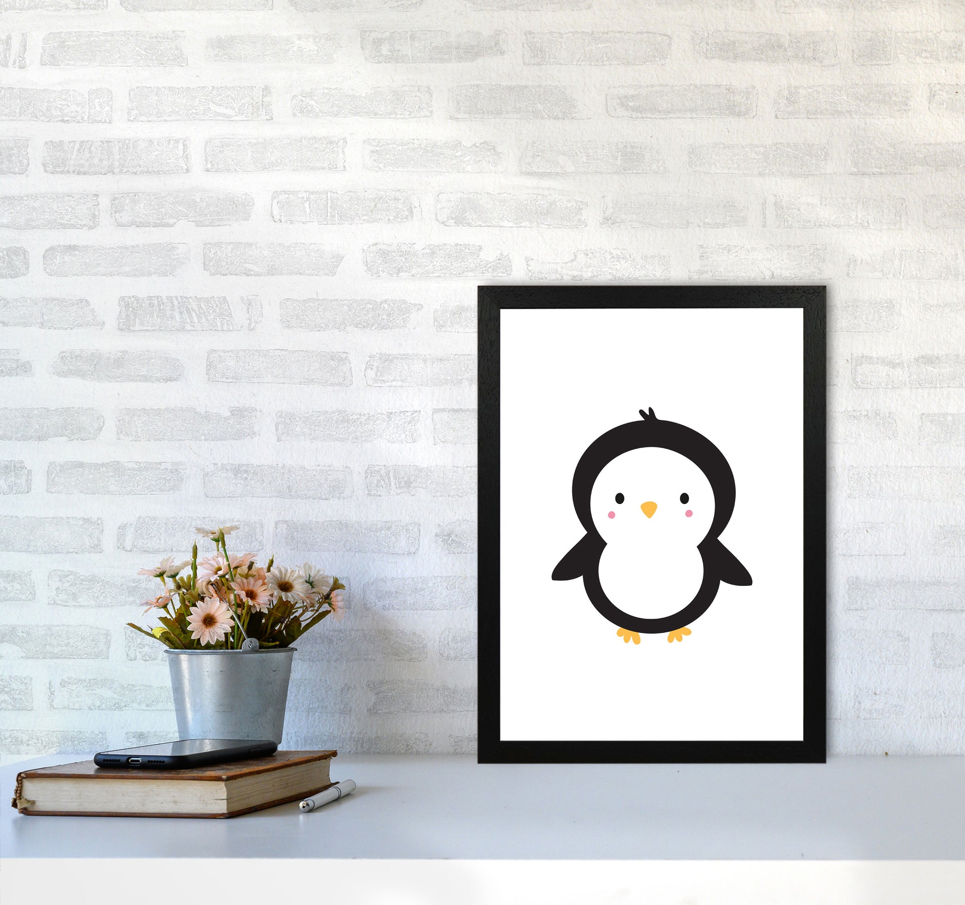 Children&#39;s Animals, Penguin Modern Print A3 White Frame