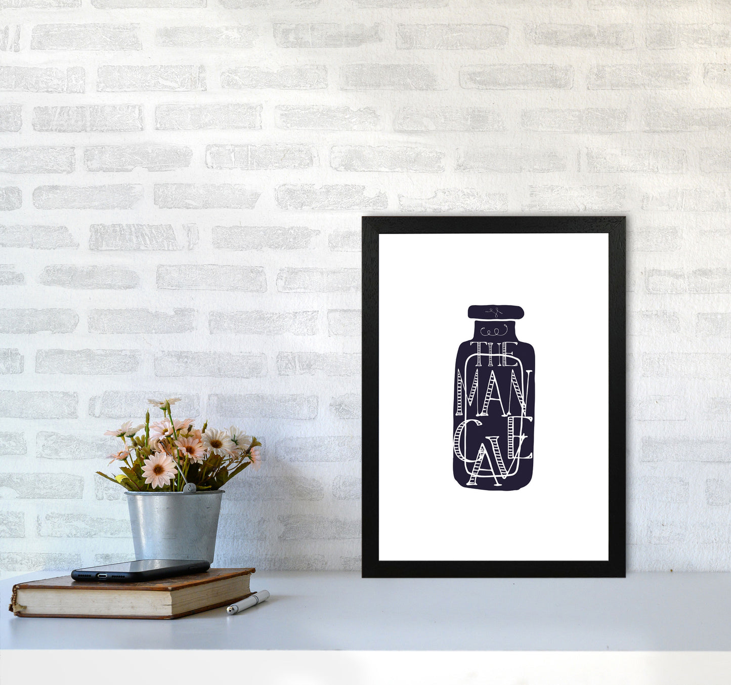 The Man Cave 3 Modern Print, Framed Bathroom Wall Art A3 White Frame