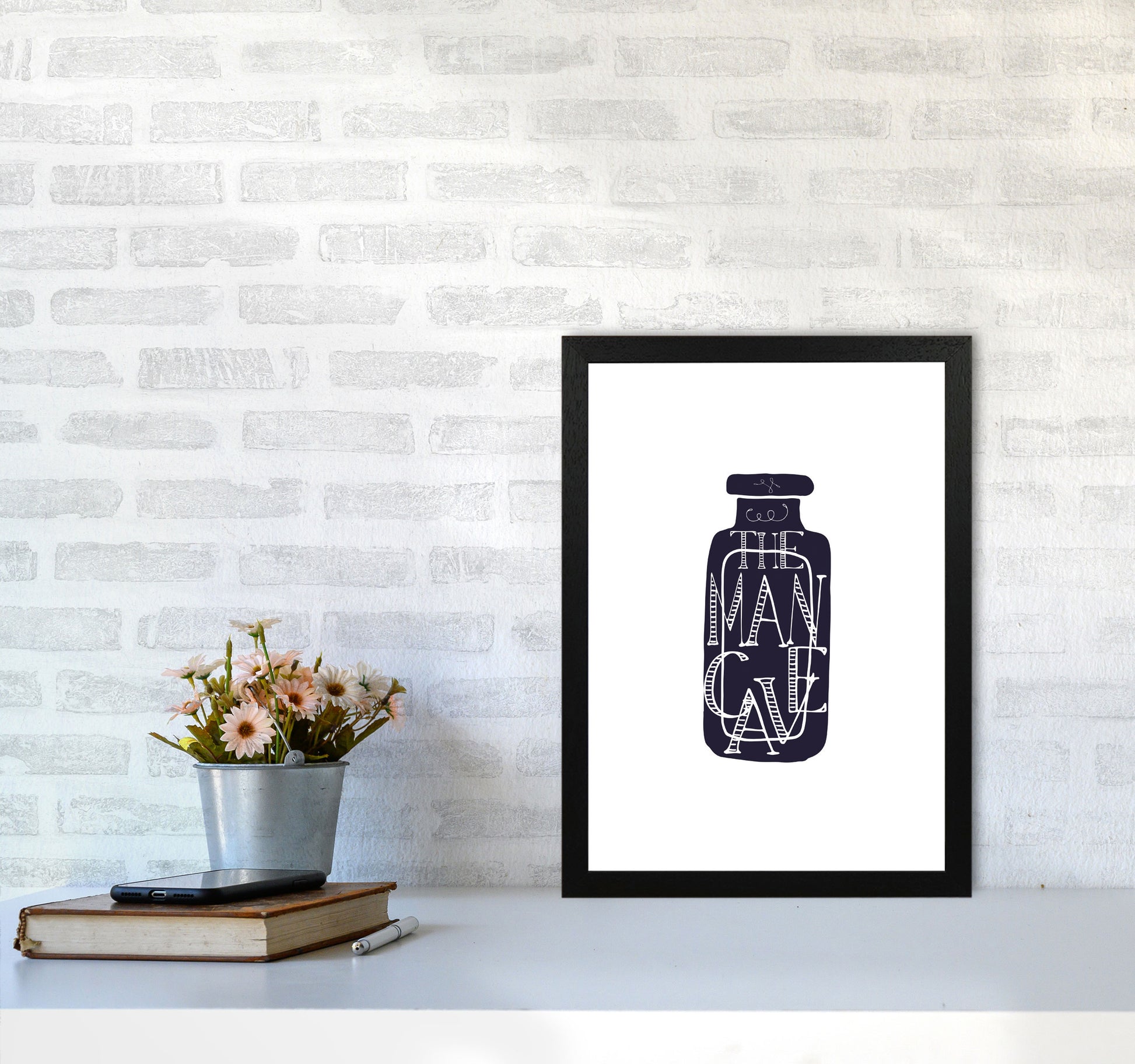 The Man Cave 3 Modern Print, Framed Bathroom Wall Art A3 White Frame