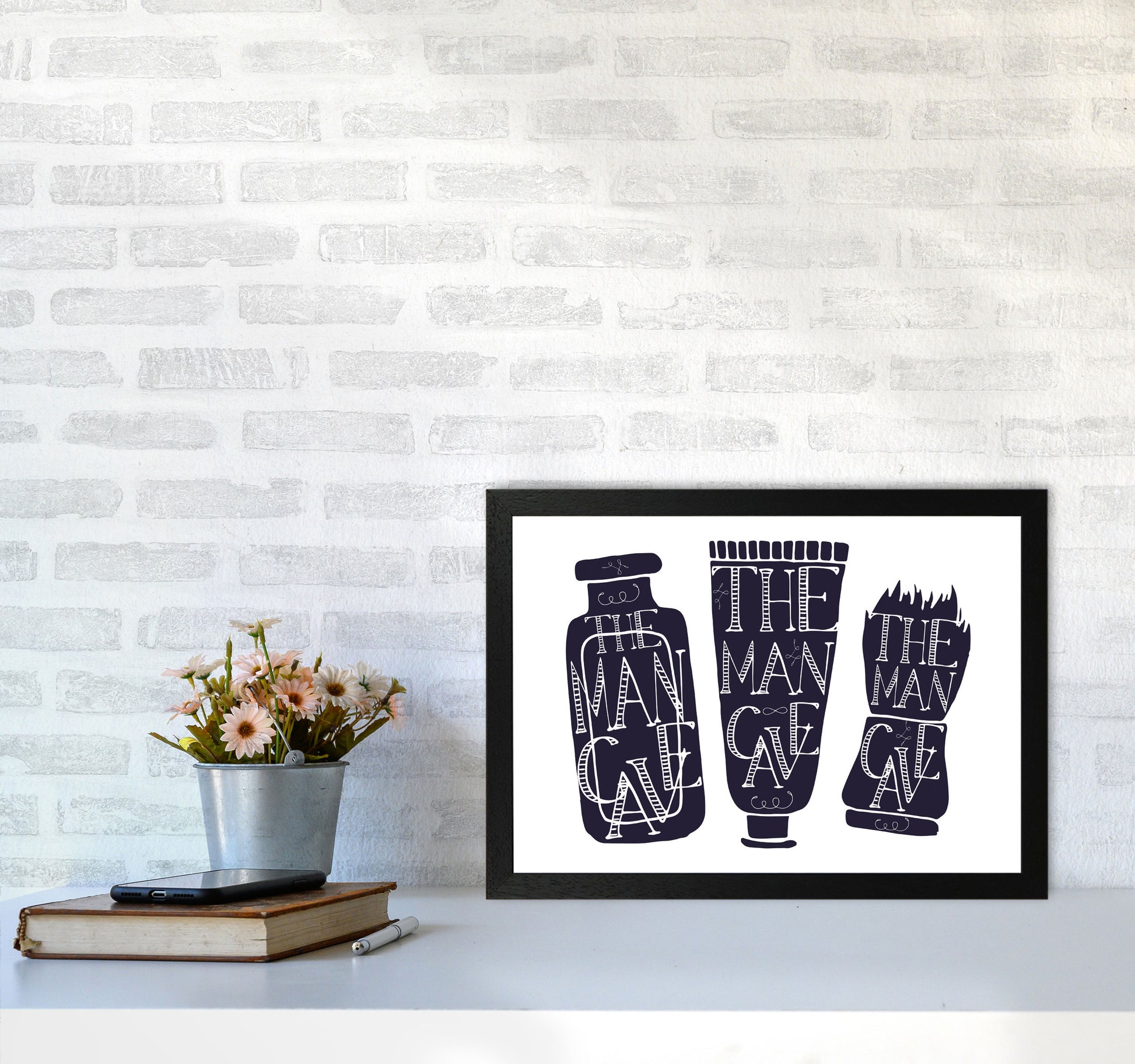 The Man Cave 4 Modern Print, Framed Bathroom Wall Art A3 White Frame