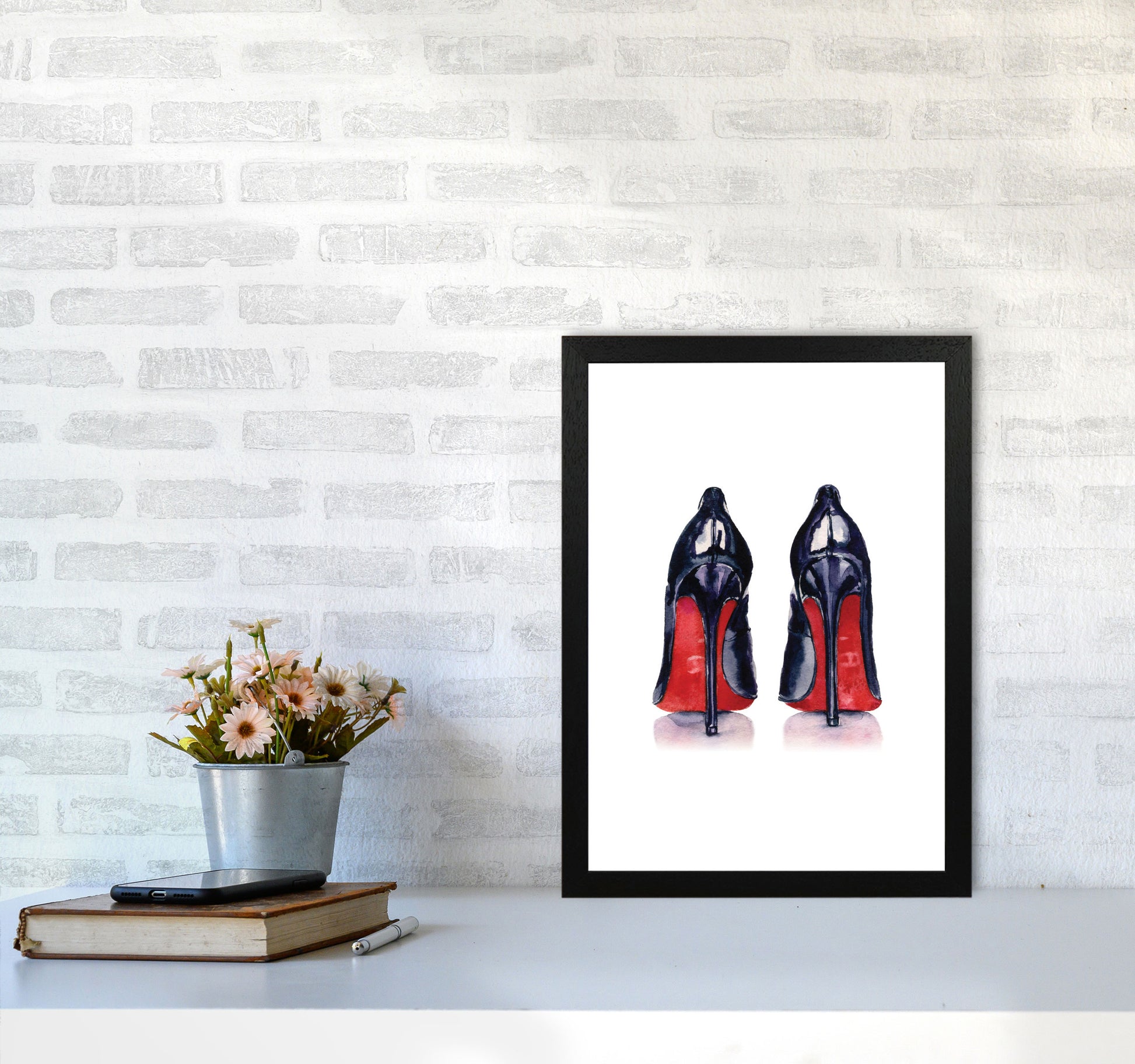Black High Heels Modern Print A3 White Frame