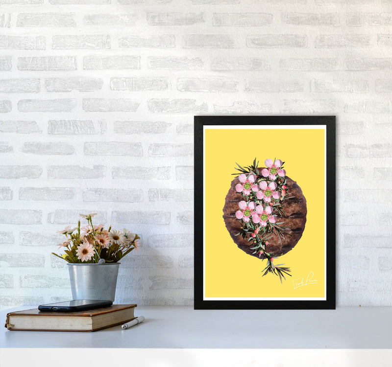 Yellow Burger Food Print, Framed Kitchen Wall Art A3 White Frame