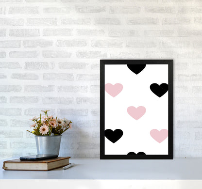 Pink And Black Hearts Modern Print A3 White Frame
