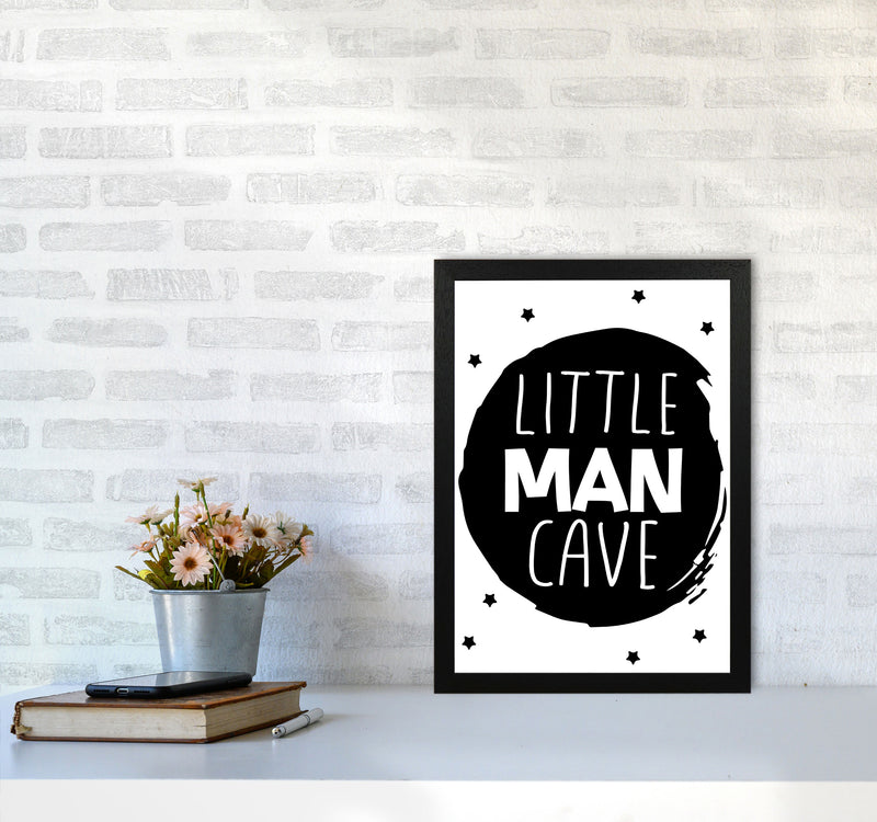 Little Man Cave Black Circle Framed Nursey Wall Art Print A3 White Frame