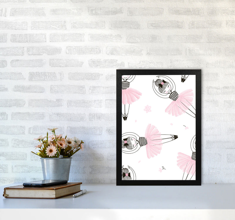 Ballerina Repeat Pattern Framed Nursey Wall Art Print A3 White Frame