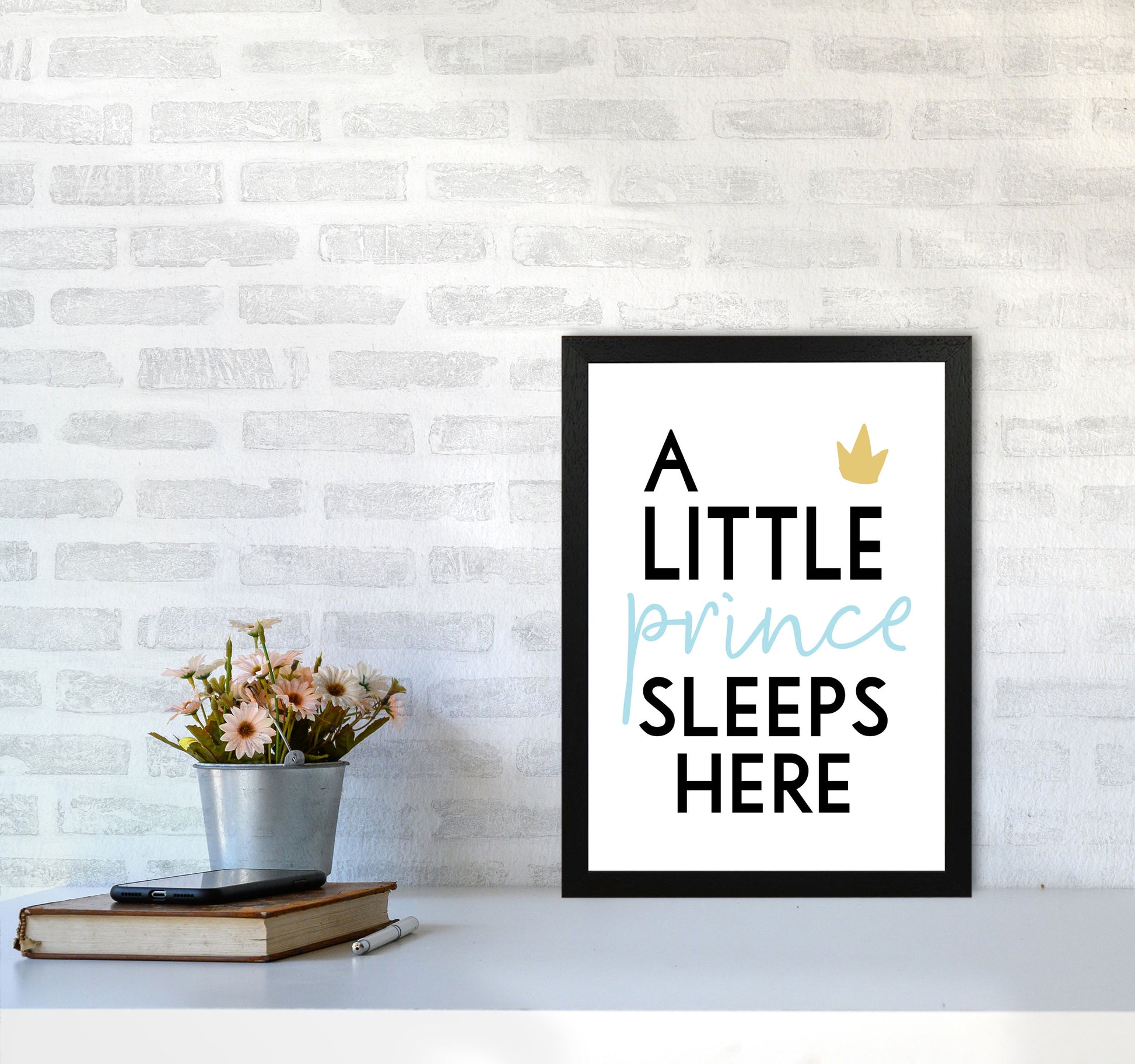 A Little Prince Sleeps Here Framed Nursey Wall Art Print A3 White Frame