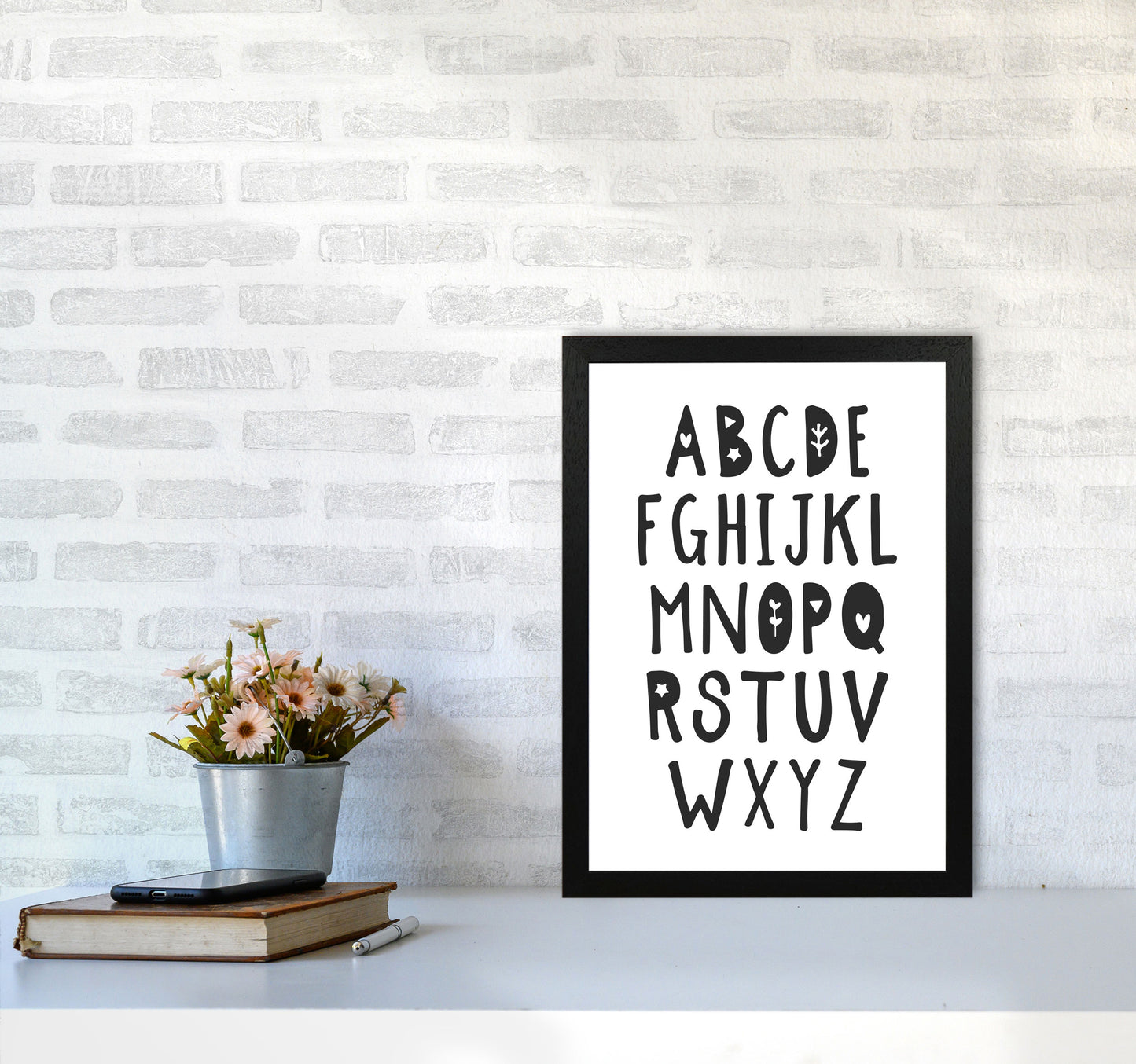 Black Alphabet Framed Nursey Wall Art Print A3 White Frame