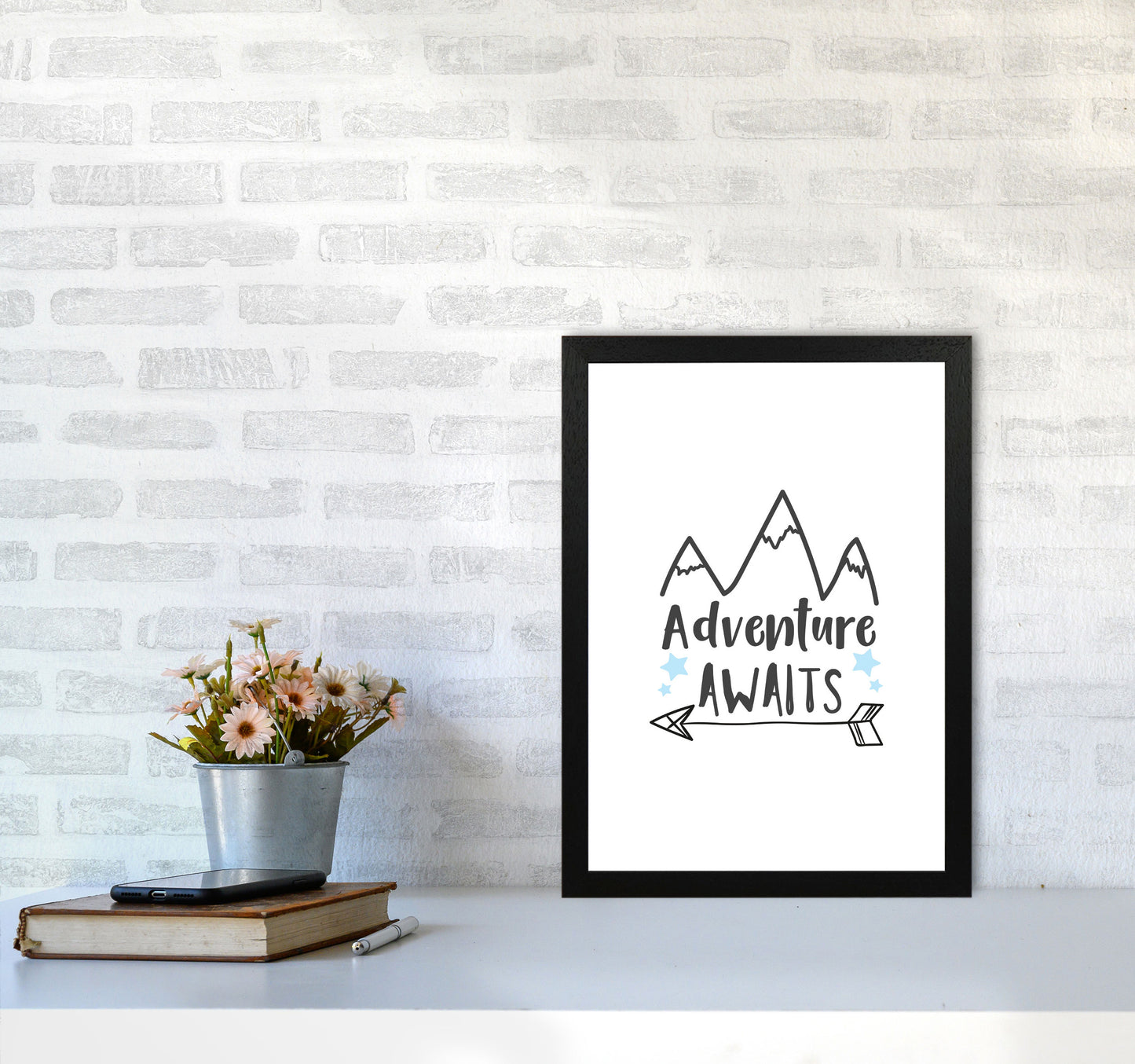 Adventure Awaits Framed Typography Wall Art Print A3 White Frame