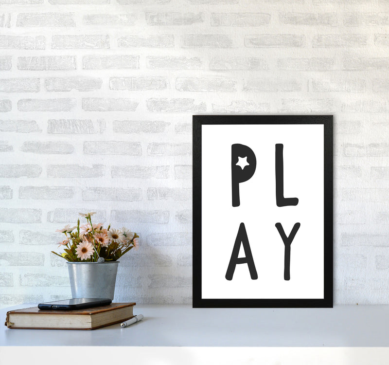 Play Black Framed Typography Wall Art Print A3 White Frame
