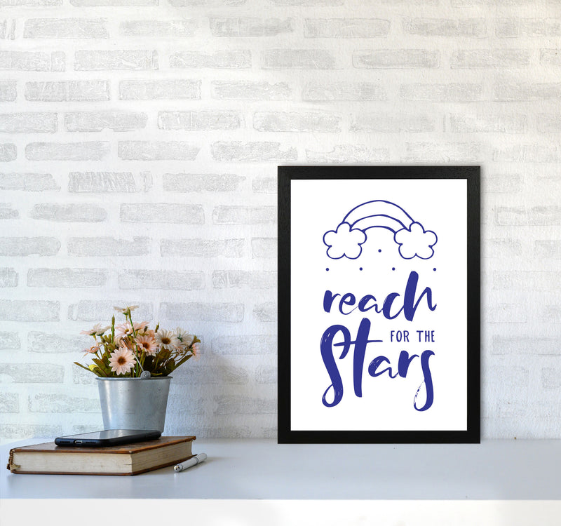 Reach For The Stars Navy Modern Print A3 White Frame
