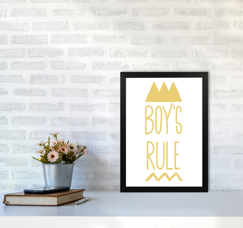 Boys Rule Gold Framed Nursey Wall Art Print A3 White Frame