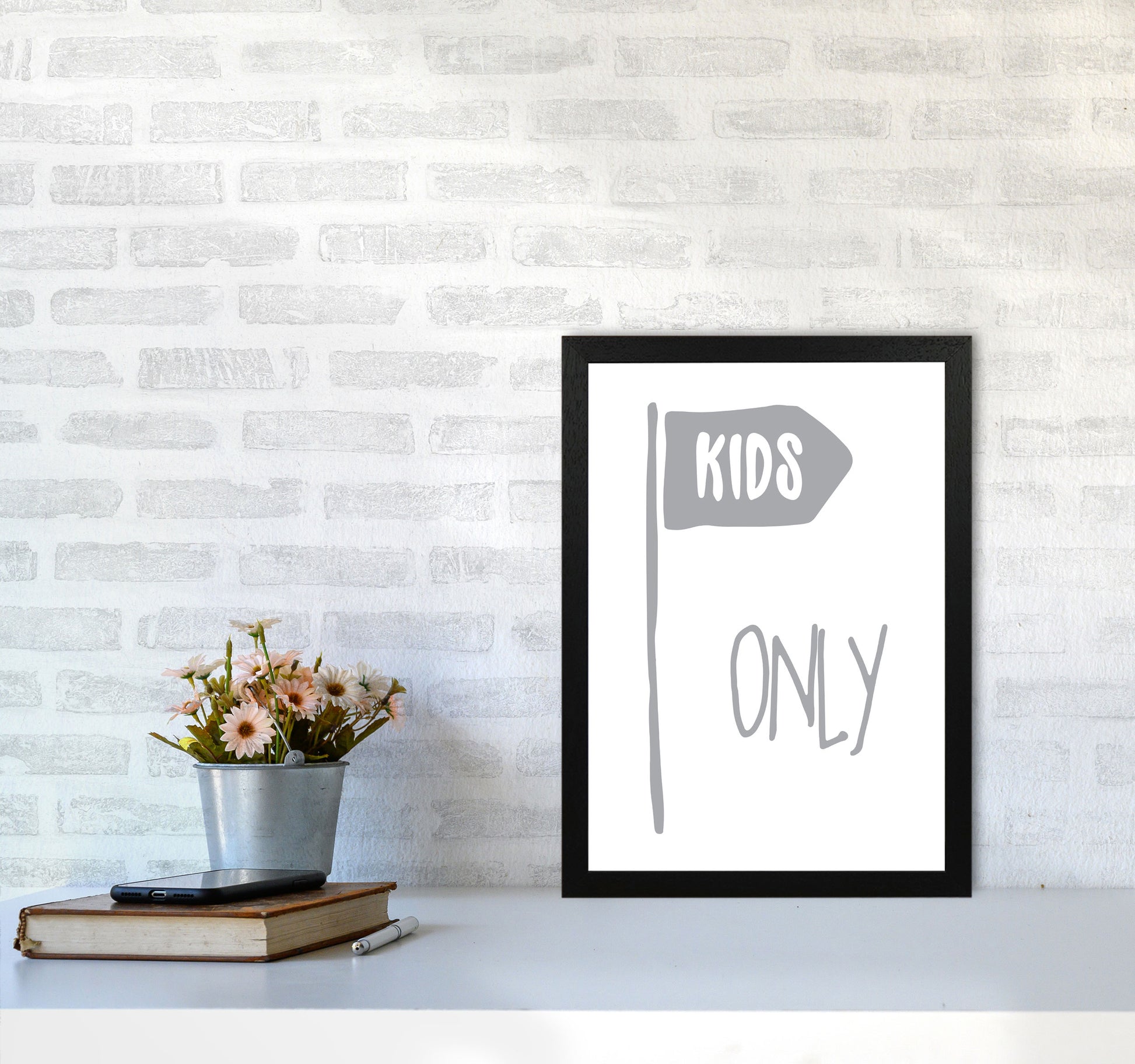 Kids Only Grey Framed Nursey Wall Art Print A3 White Frame