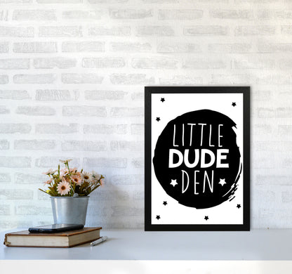 Little Dude Den Black Circle Framed Nursey Wall Art Print A3 White Frame