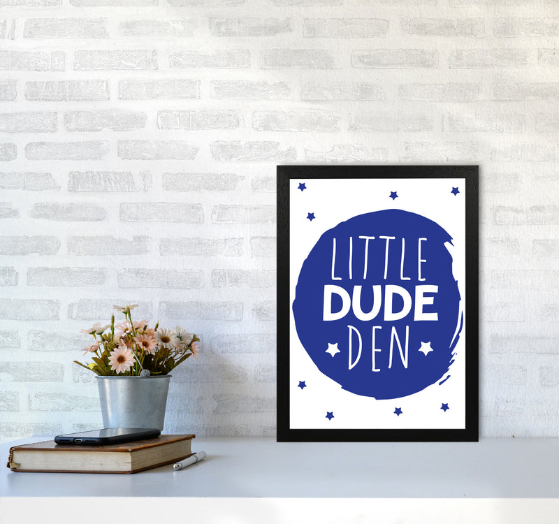 Little Dude Den Navy Circle Framed Nursey Wall Art Print A3 White Frame